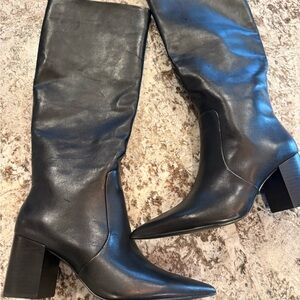 Classic Black Pointed-Toe Knee-High Boots